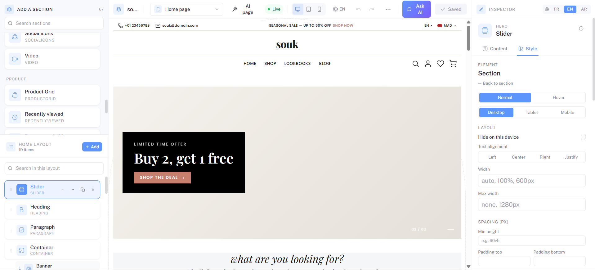 Style panel dropdown listing styleKeys